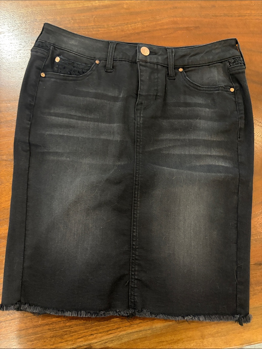 Celebrity Pink stretch black Denim lace accent Pencil Skirt